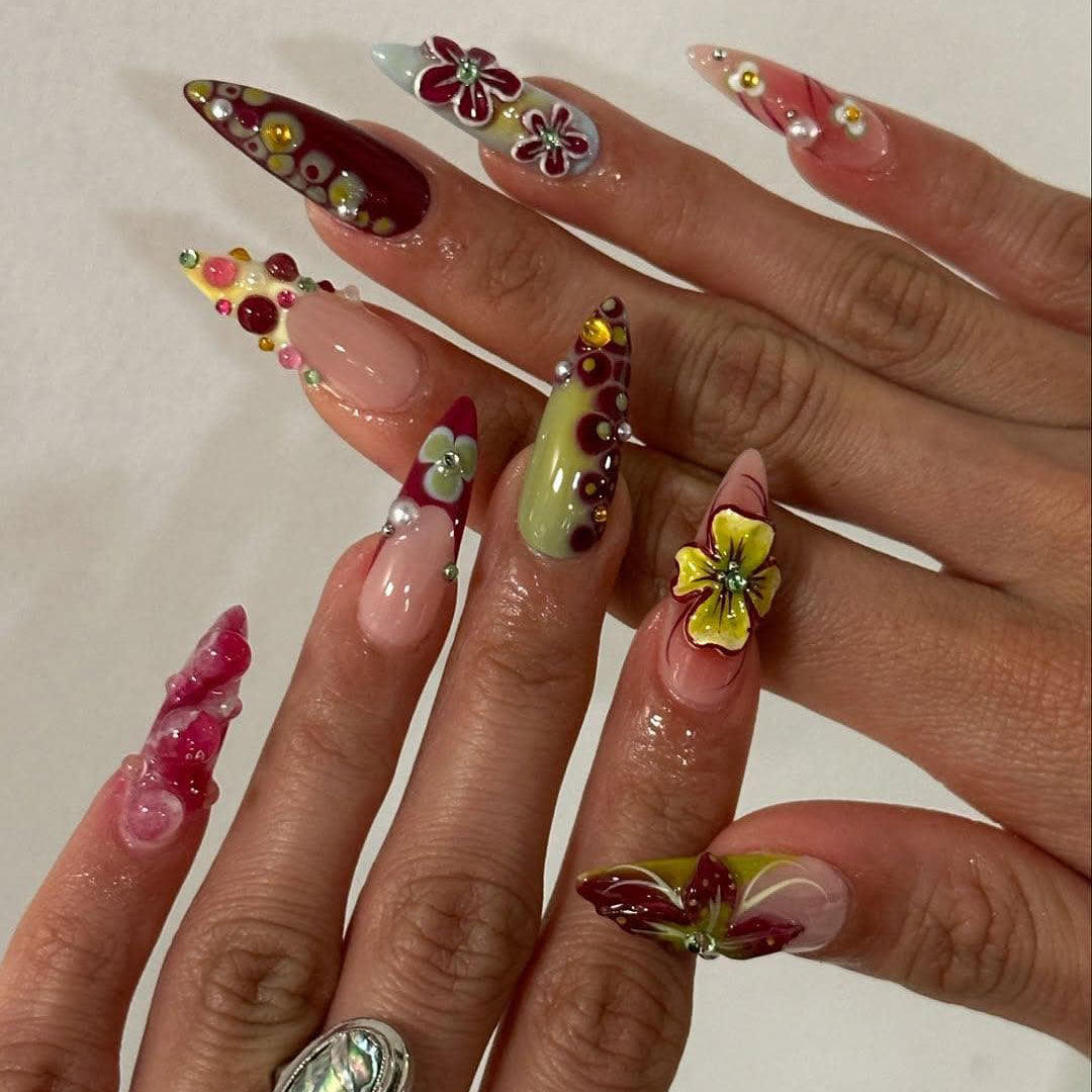 Vibrant Floral Stiletto Nails - Premium Handcrafted Design