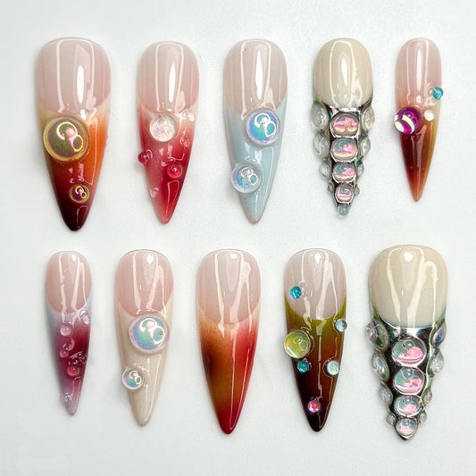 3D Bubble Chrome Press-On Nails
