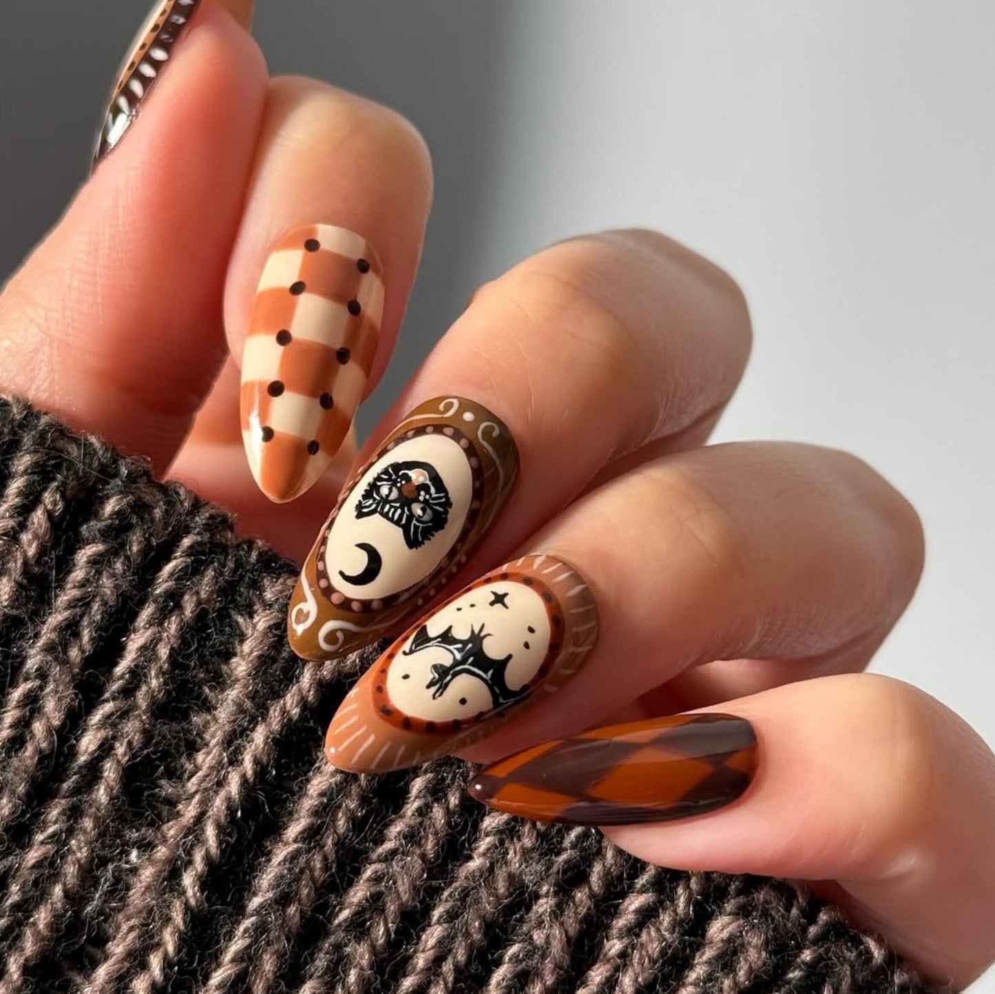 Autumn Halloween Press On Nails - Autumn Gothic Cat Bat Press On