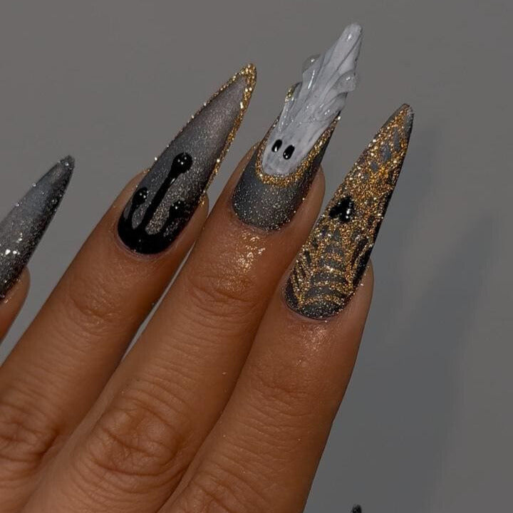 Halloween Ghost Press On Nails by AuritaNails - Glitter Ombre Ghost Halloween Press On