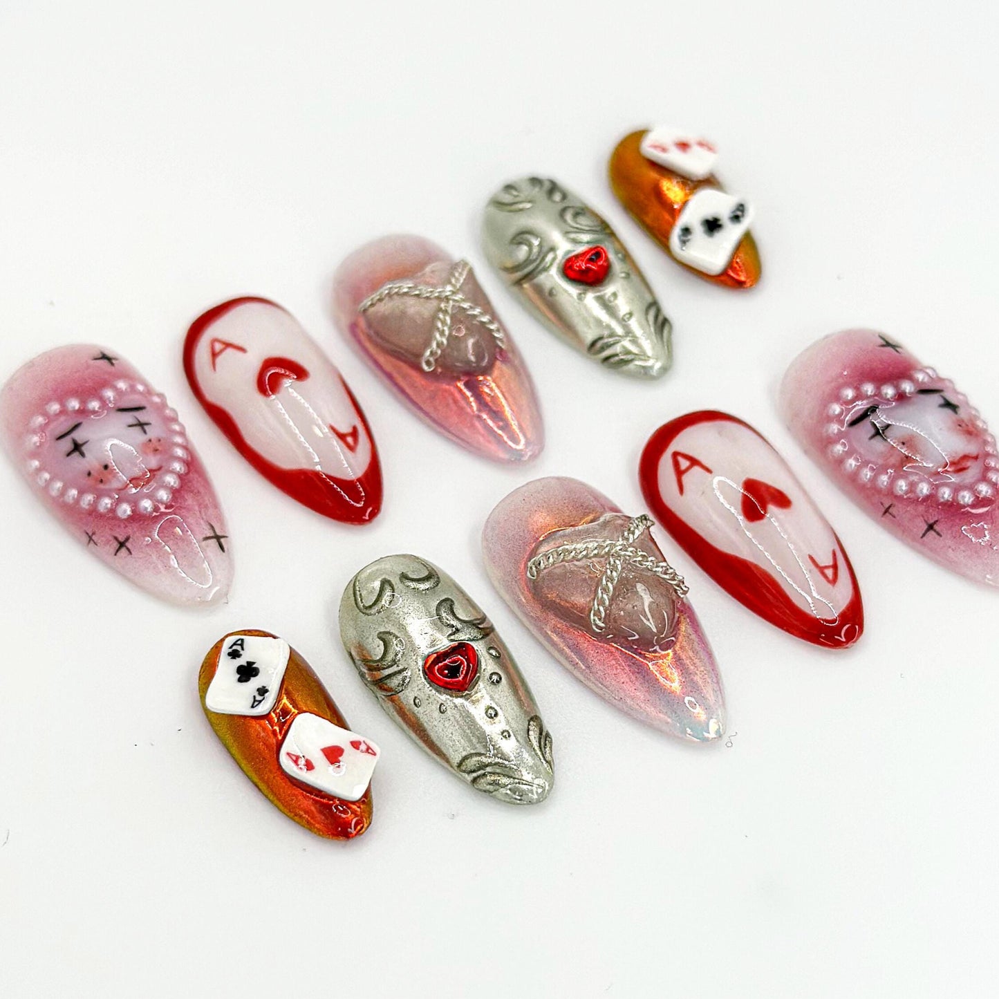 Artistic Clown Poker Themed Nail Art - Poker Queen 3D Press On Nails