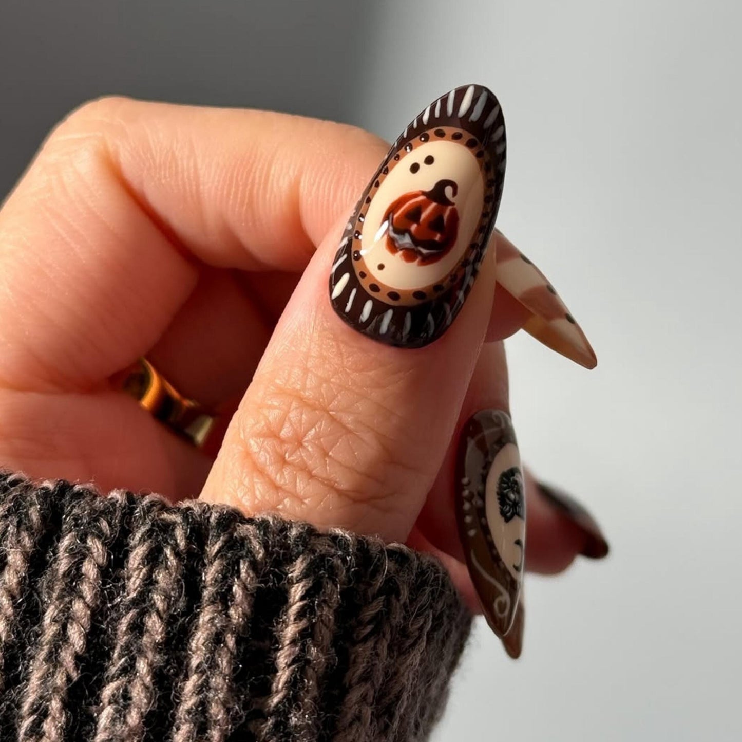 Autumn Halloween Press On Nails - Autumn Gothic Cat Bat Press On