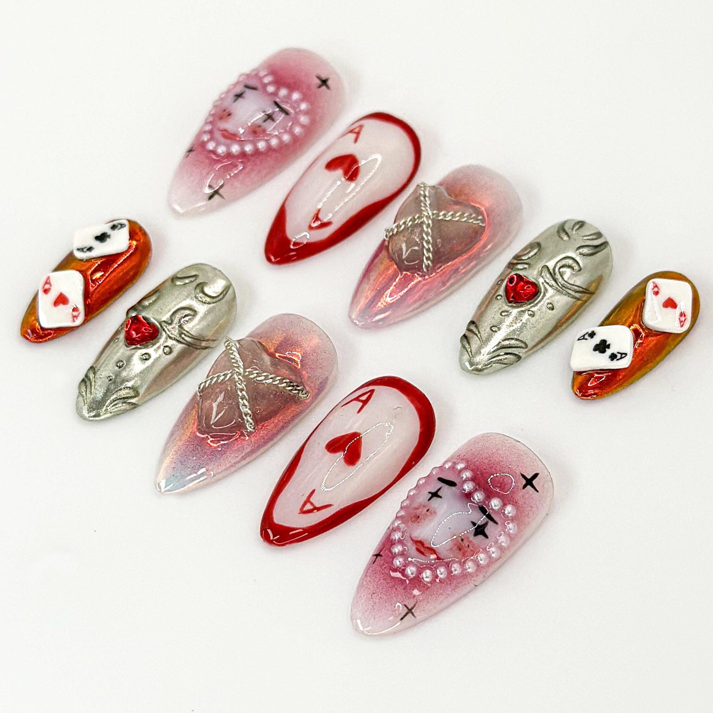 Artistic Clown Poker Themed Nail Art - Poker Queen 3D Press On Nails