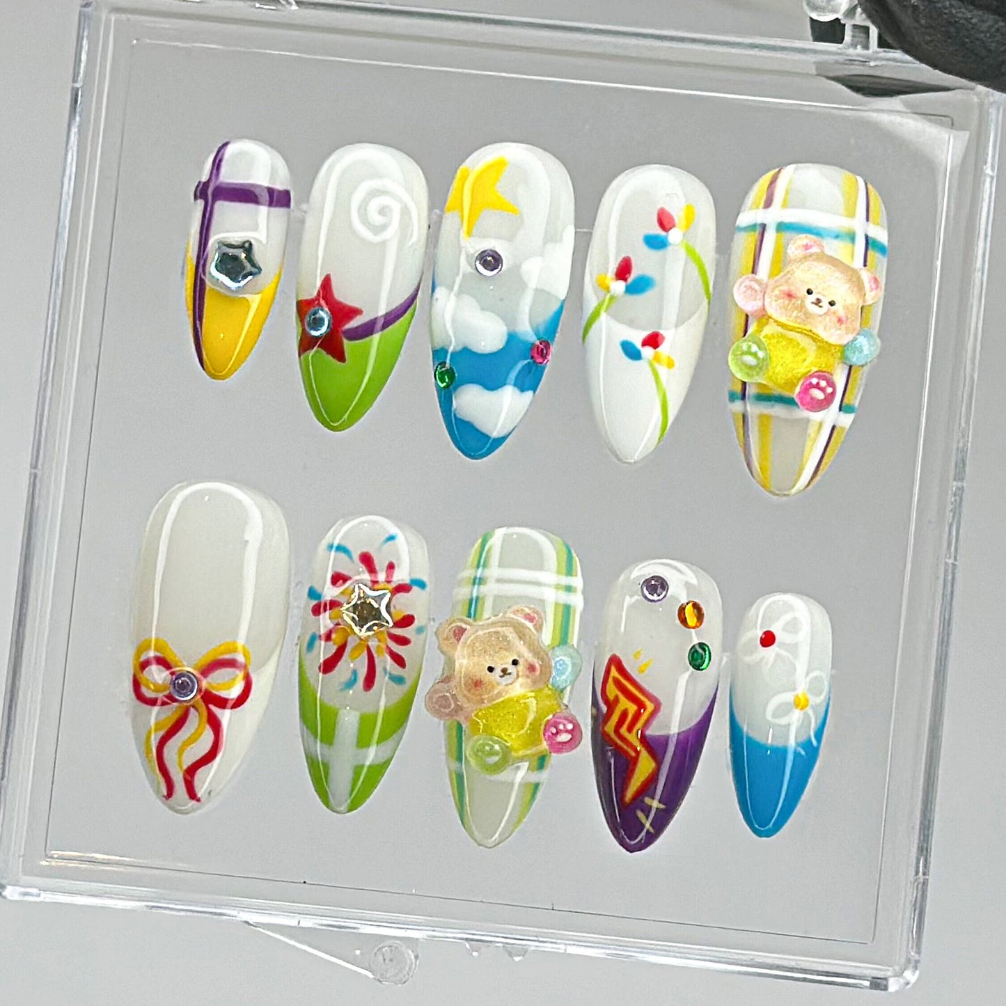 Cute Bears Press On Nails - Cute Teddy Bear Colorful Press On Nails