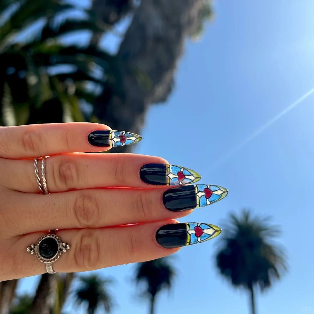 Stained Glass Heart Press On Nails