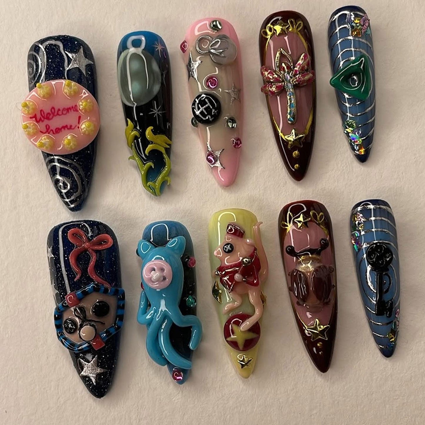 Whimsical Welcome Press On Nails - Whimsical 3D Cartoon Press On Nails