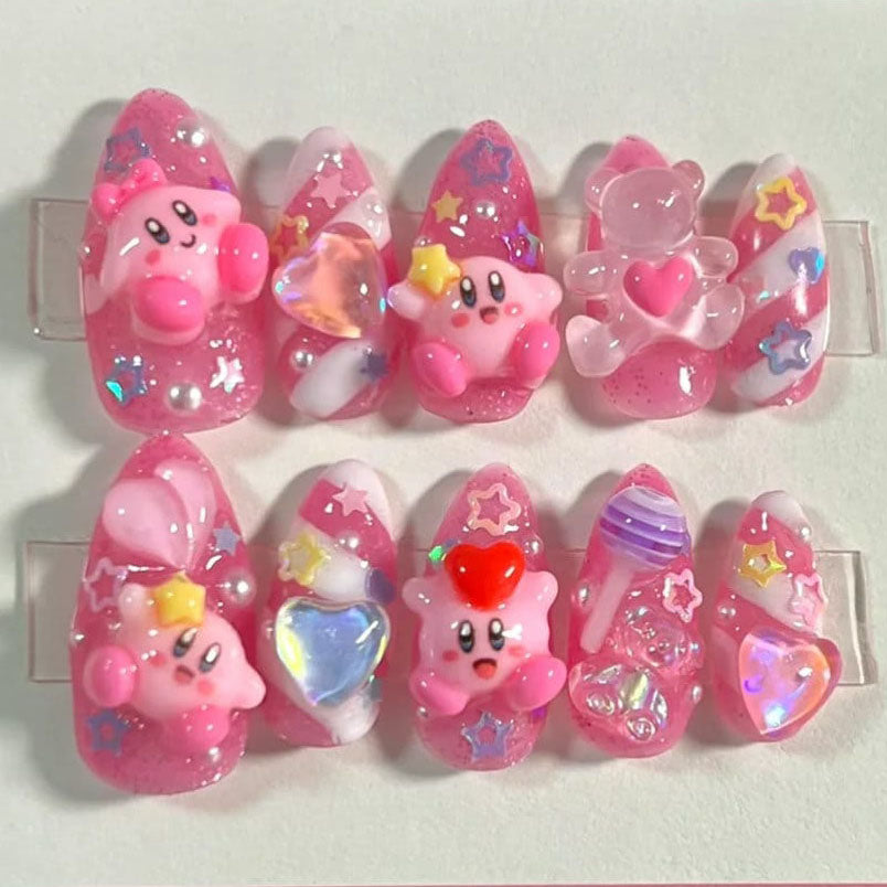 Whimsical Pink Kirby Star Press On Nail Set