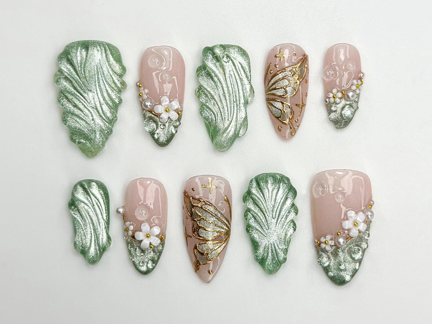 Fairy Garden Leaf Butterfly Press On Nails