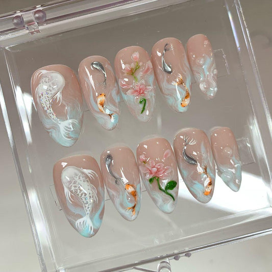 3D Koi Pond Blossom Press On Nail Set