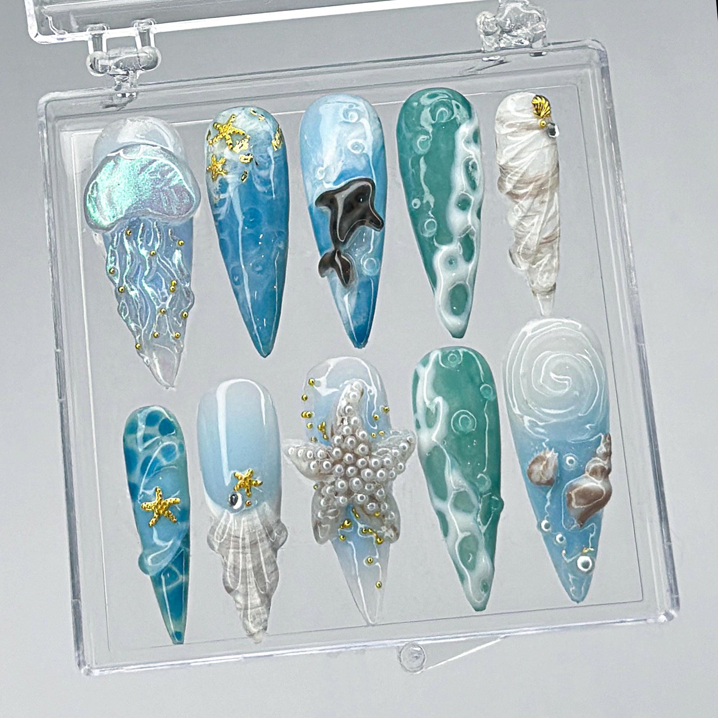 Ocean-Inspired 3D Nail Art Set - Stunning Sea Design Tips