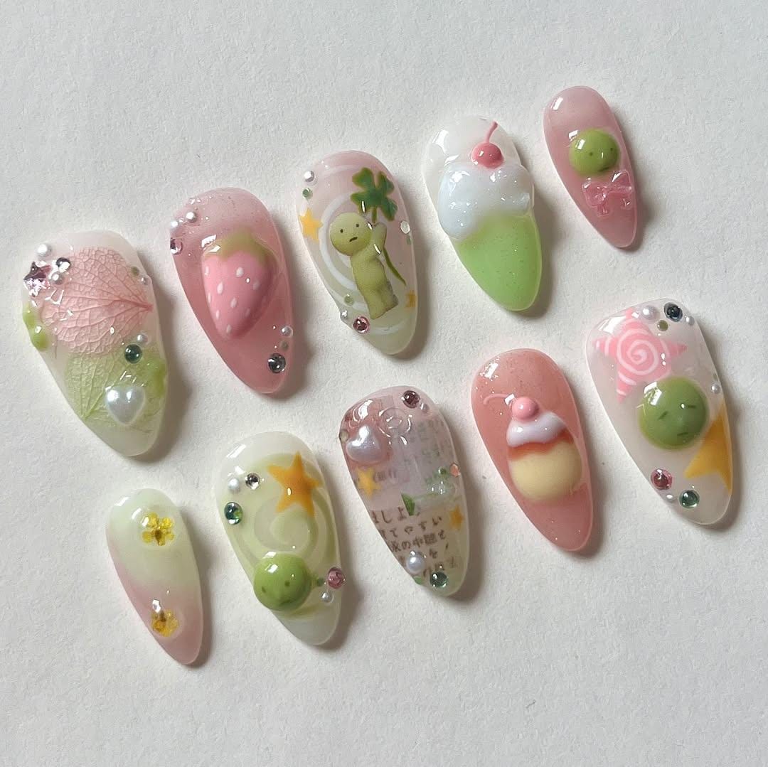 Cute 3D Kawaii Nail Art Set - Pastel Strawberry Design