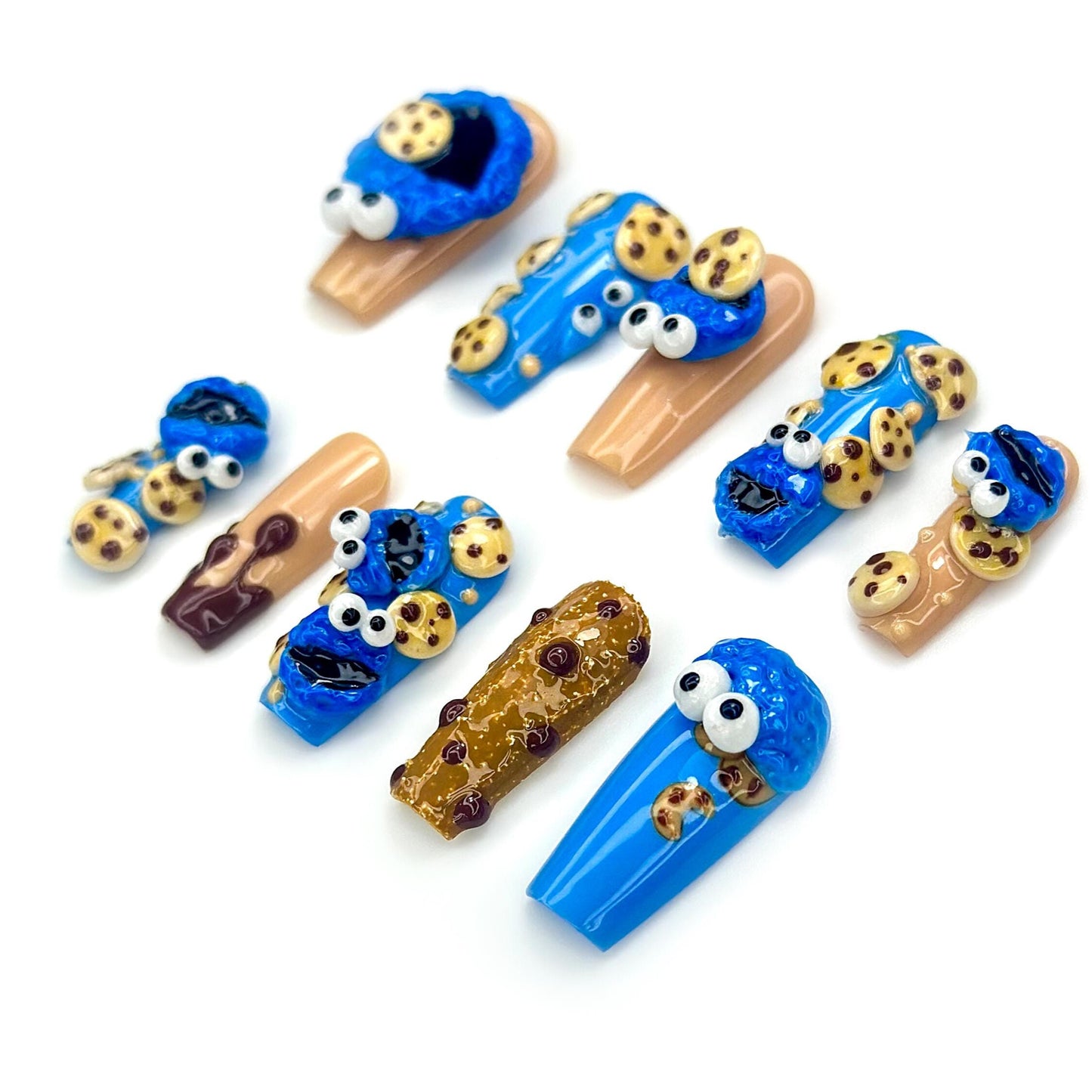 Cookie Monster Press On Nails - Cookie Monster 3D Press On Nails