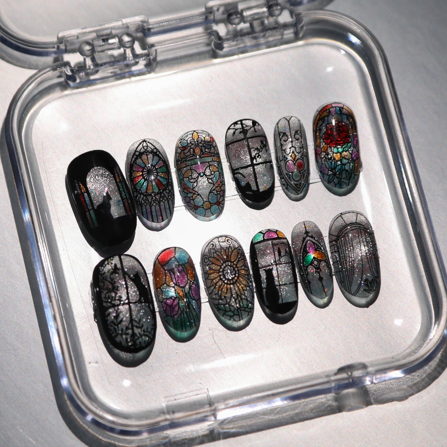 Stunning Stained Glass Press-On Nails Set - 10Pcs