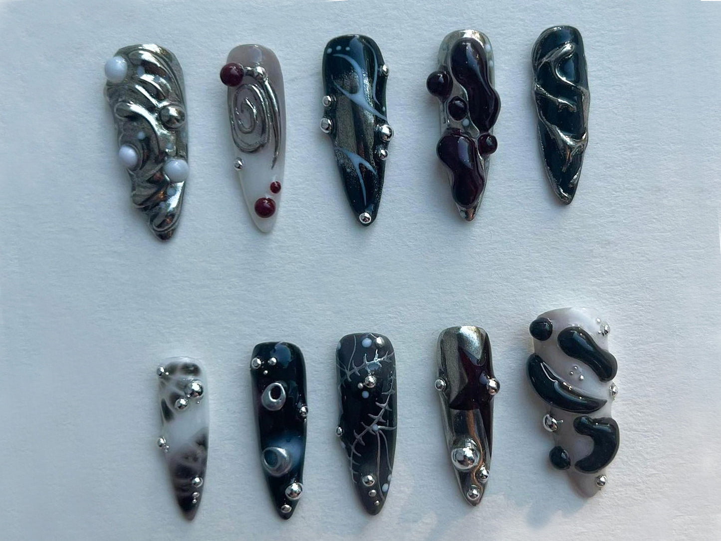 Stunning Metallic 3D Abstract Nail Set