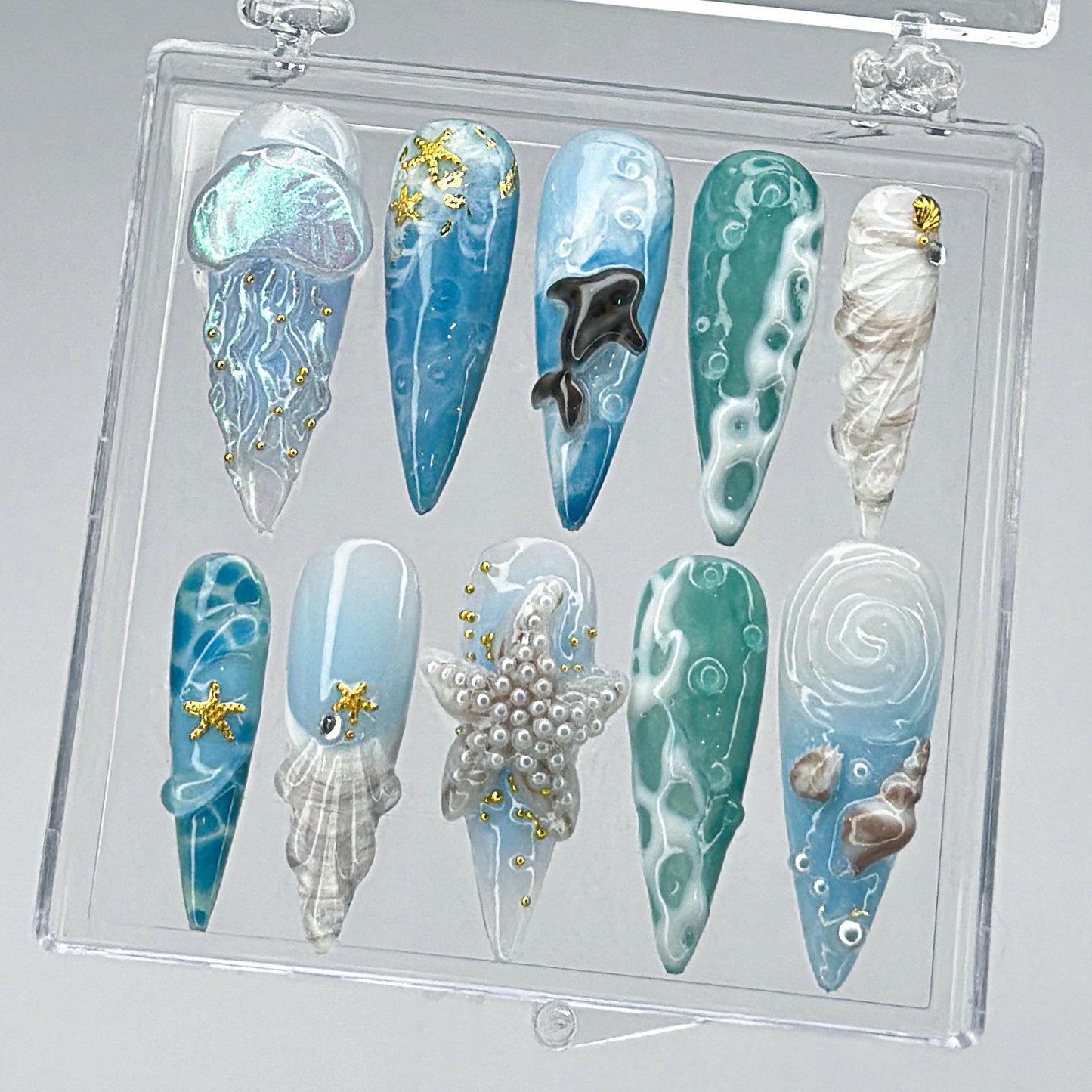 Ocean-Inspired 3D Nail Art Set - Stunning Sea Design Tips