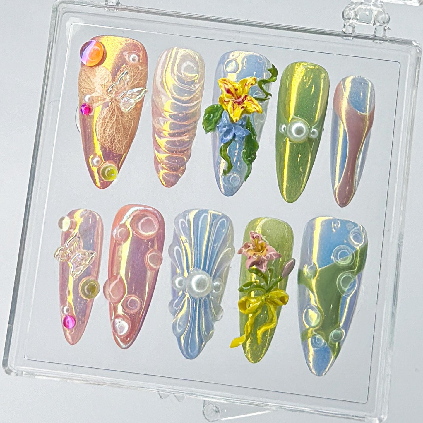 Fairy Garden Press On Nails 3D Iridescent Magic