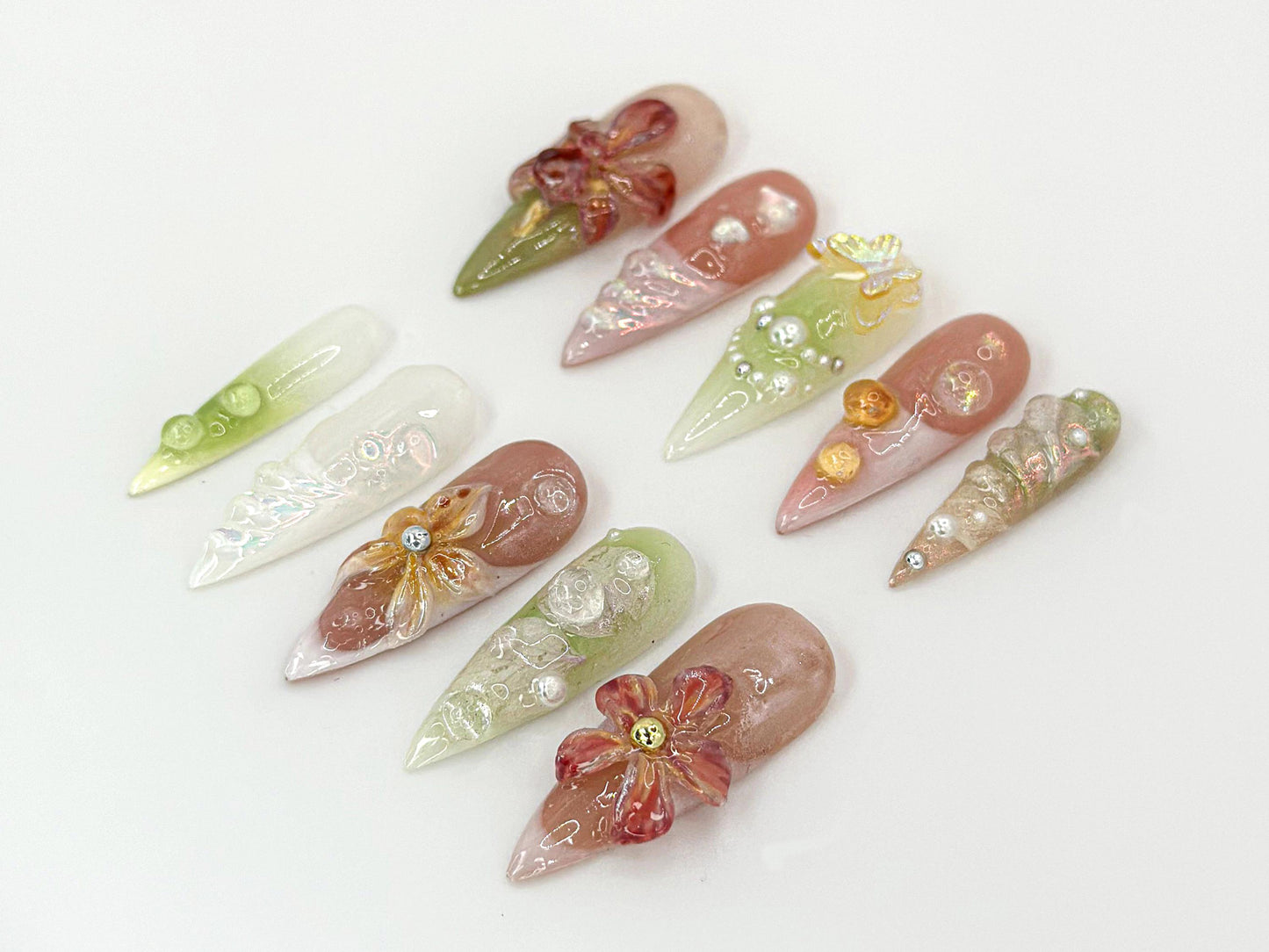 Stunning 3D Floral Acrylic Nails - Elegant Design Set