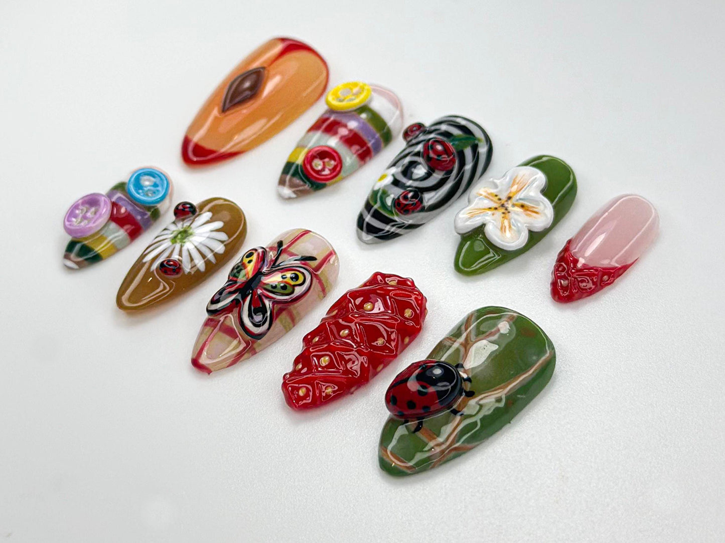 Vibrant 3D Nail Art Set - Unique Designs