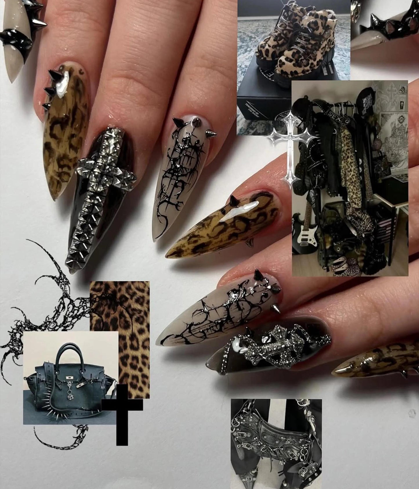 Stunning Leopard Spiked Nails - Edgy Nail Art Set