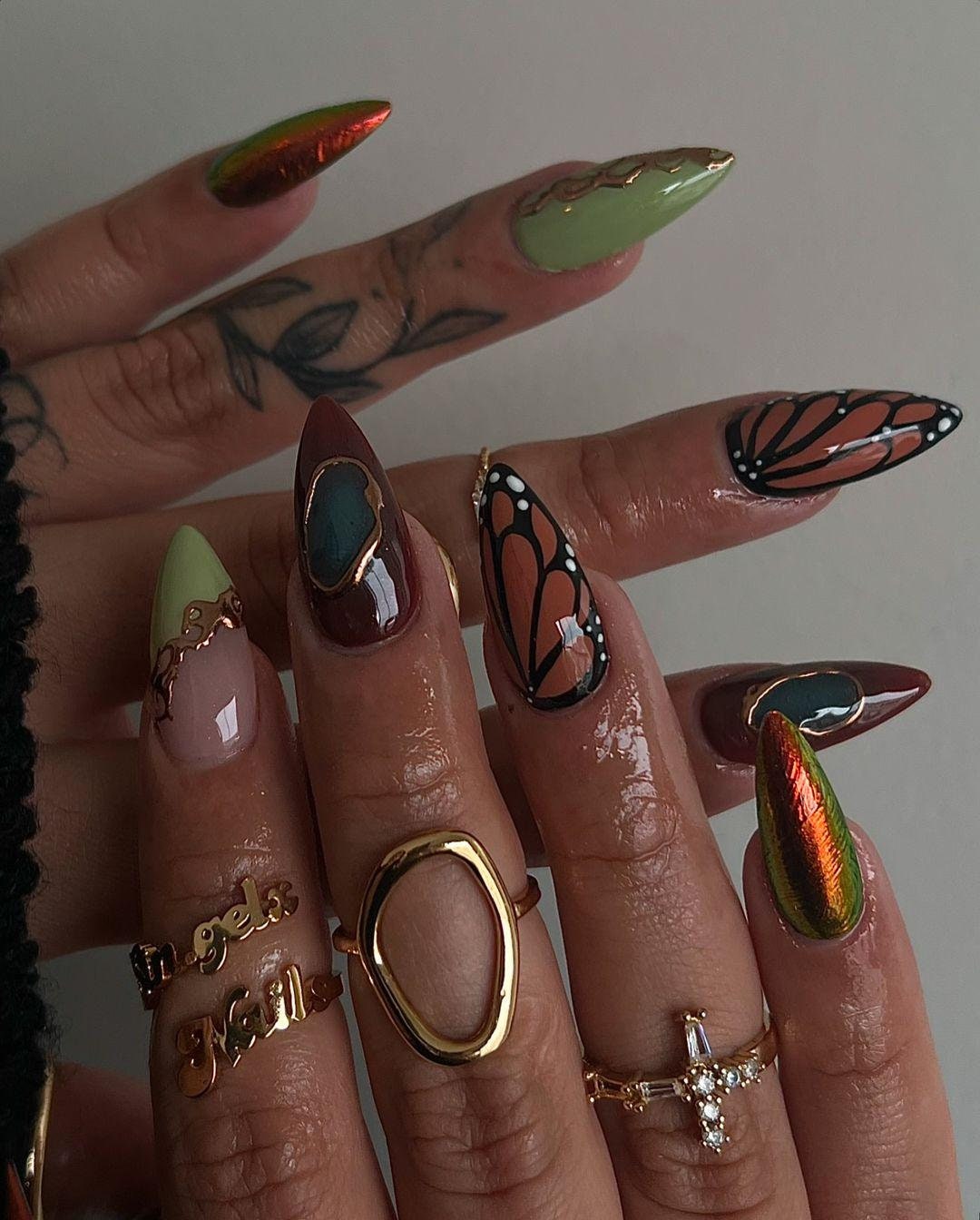 Butterfly & Geode Stiletto Press-On Nails