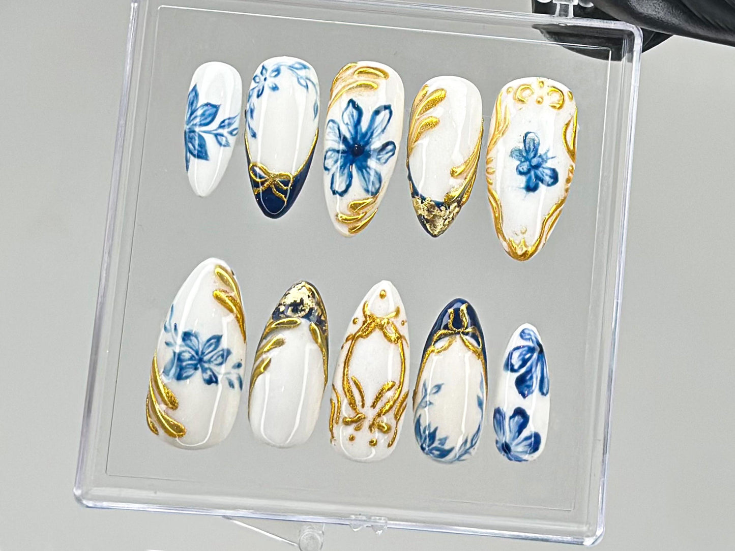 Sophisticated Blue Floral Press On Nails