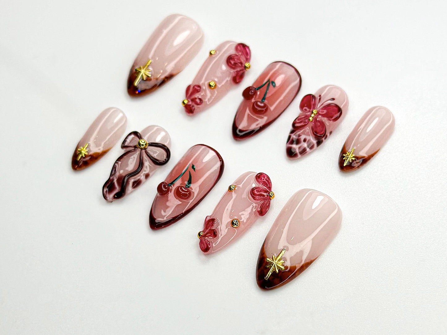 Coquette Cherry Butterfly 3D Bow Press-On Nails