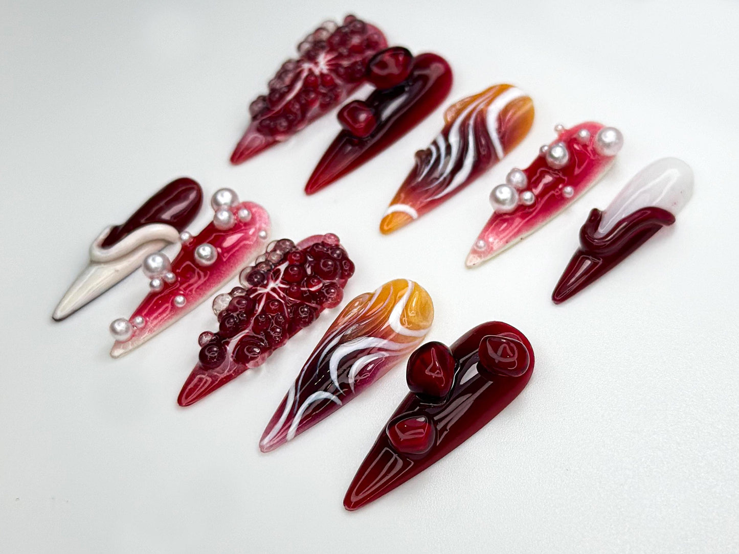 Stunning 3D Red Pearl Nail Art Set