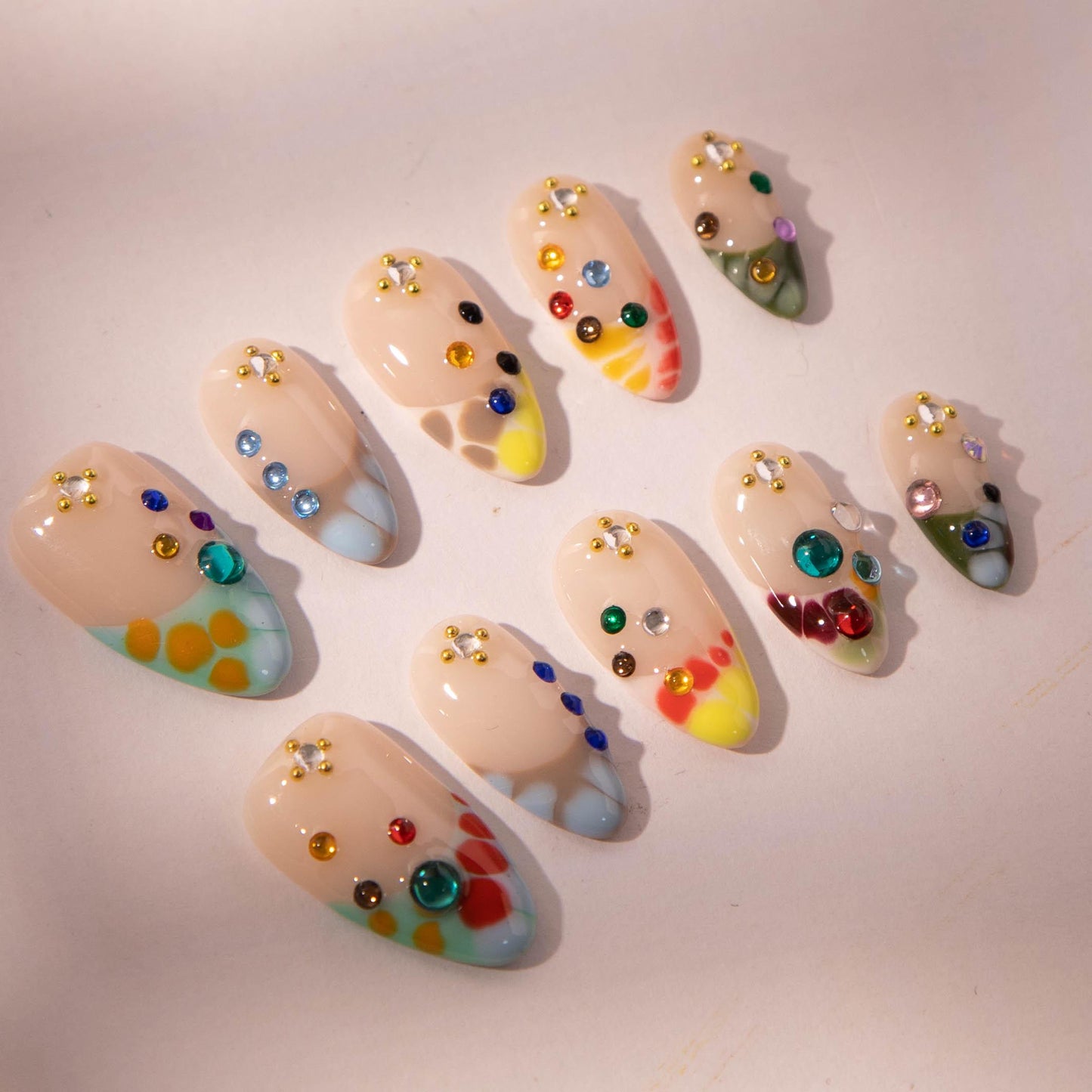 Rainbow Smudge Press-On Nails with Vibrant Joy