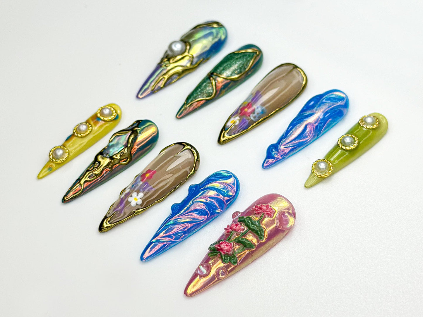 Vibrant 3D Floral Metallic Nail Art Set