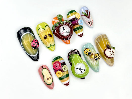 3D Fruit & Bug Gel Press-On Nails