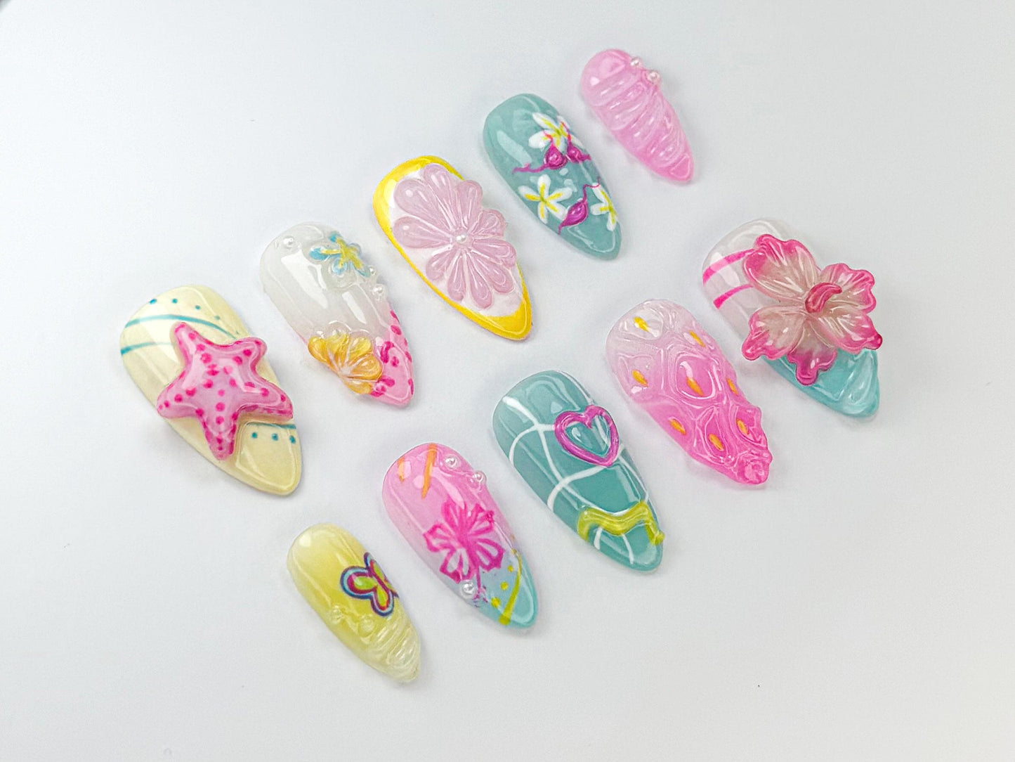 Vibrant 3D Floral Nail Art Set - Trendy & Eye-Catching