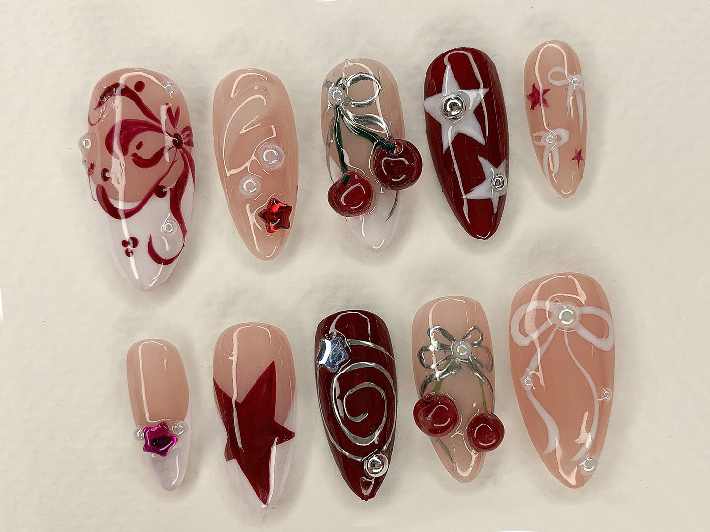 Stunning Cherry Star Nail Art Set - Elegant & Unique