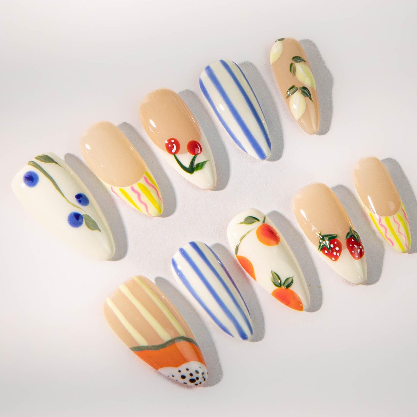 Fruit Garden Custom Press-On Nails with Juicy Charm.
