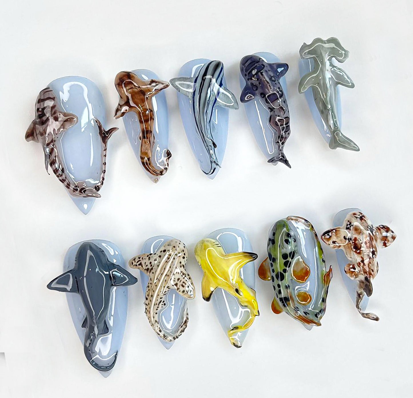 Stunning 3D Shark Nail Art Set - Unique Handcrafted Designs