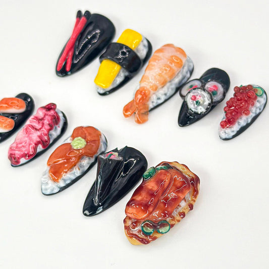 3D Japanese Sushi Press-On Nails - 3D Sushi Nail Art Set