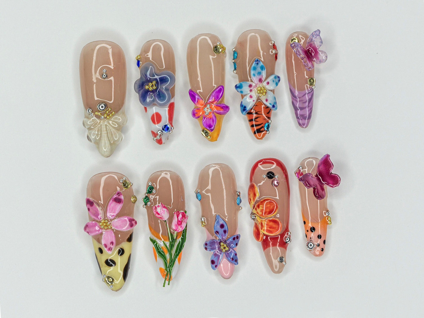 Vibrant Handcrafted 3D Floral Nail Art Set