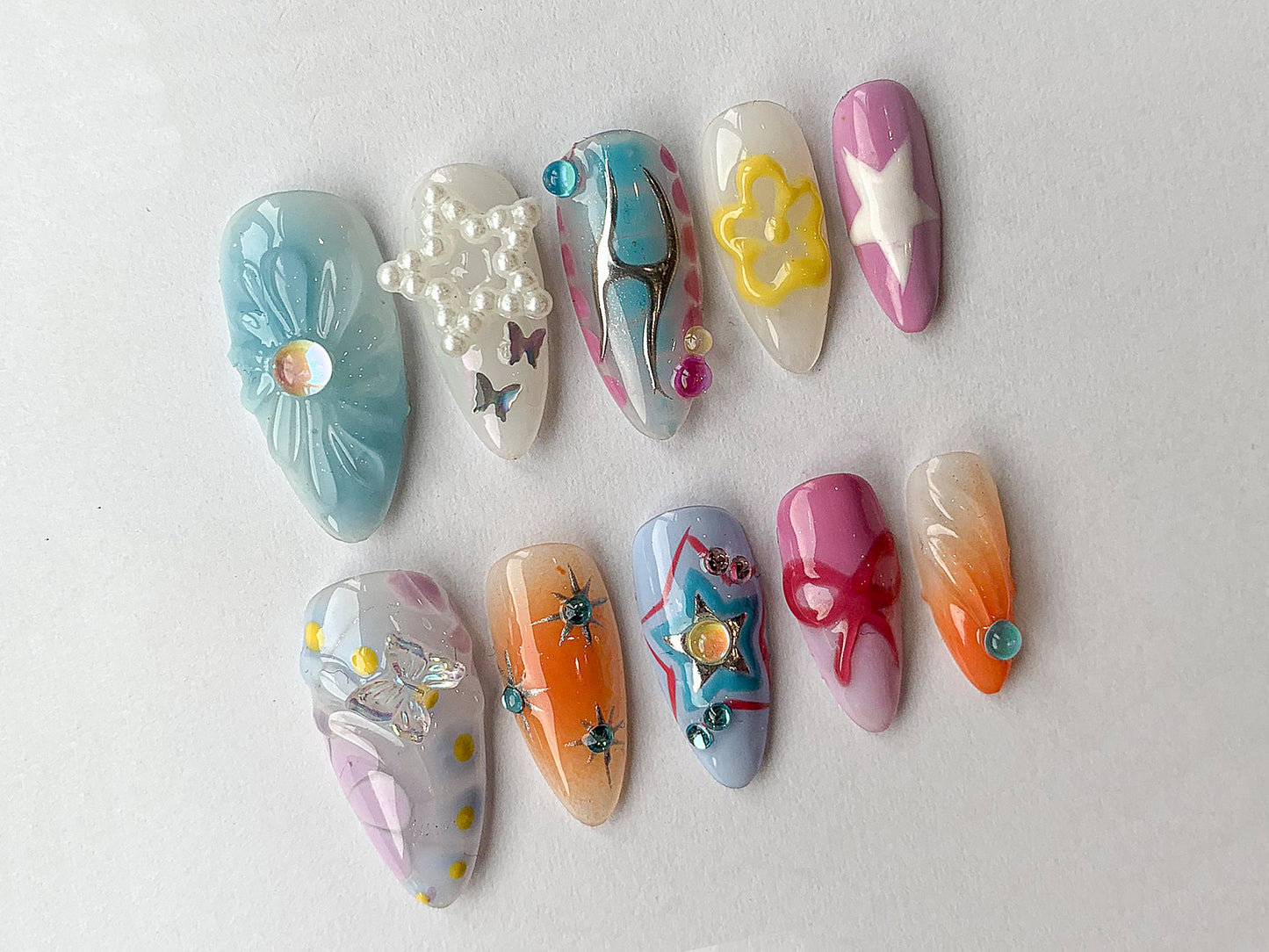 Vibrant 3D Nail Art Set - Trendy, Colorful Designs