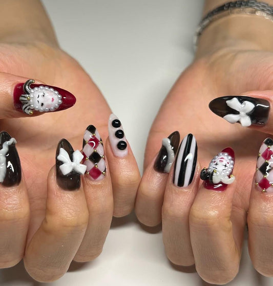 3D Harlequin Clown Gothic Press On Nails Set