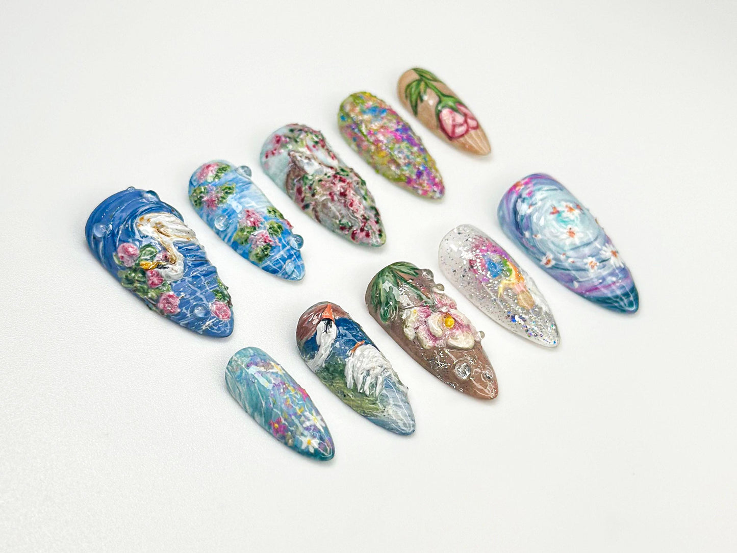 Fairy Garden Oil Painting 3D Press On Nail Set