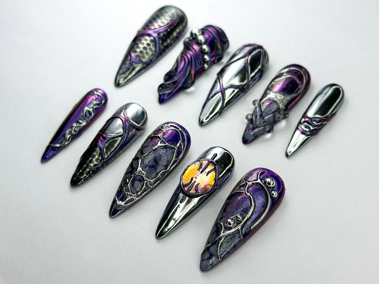 Futuristic 3D Metallic Press-On Nails