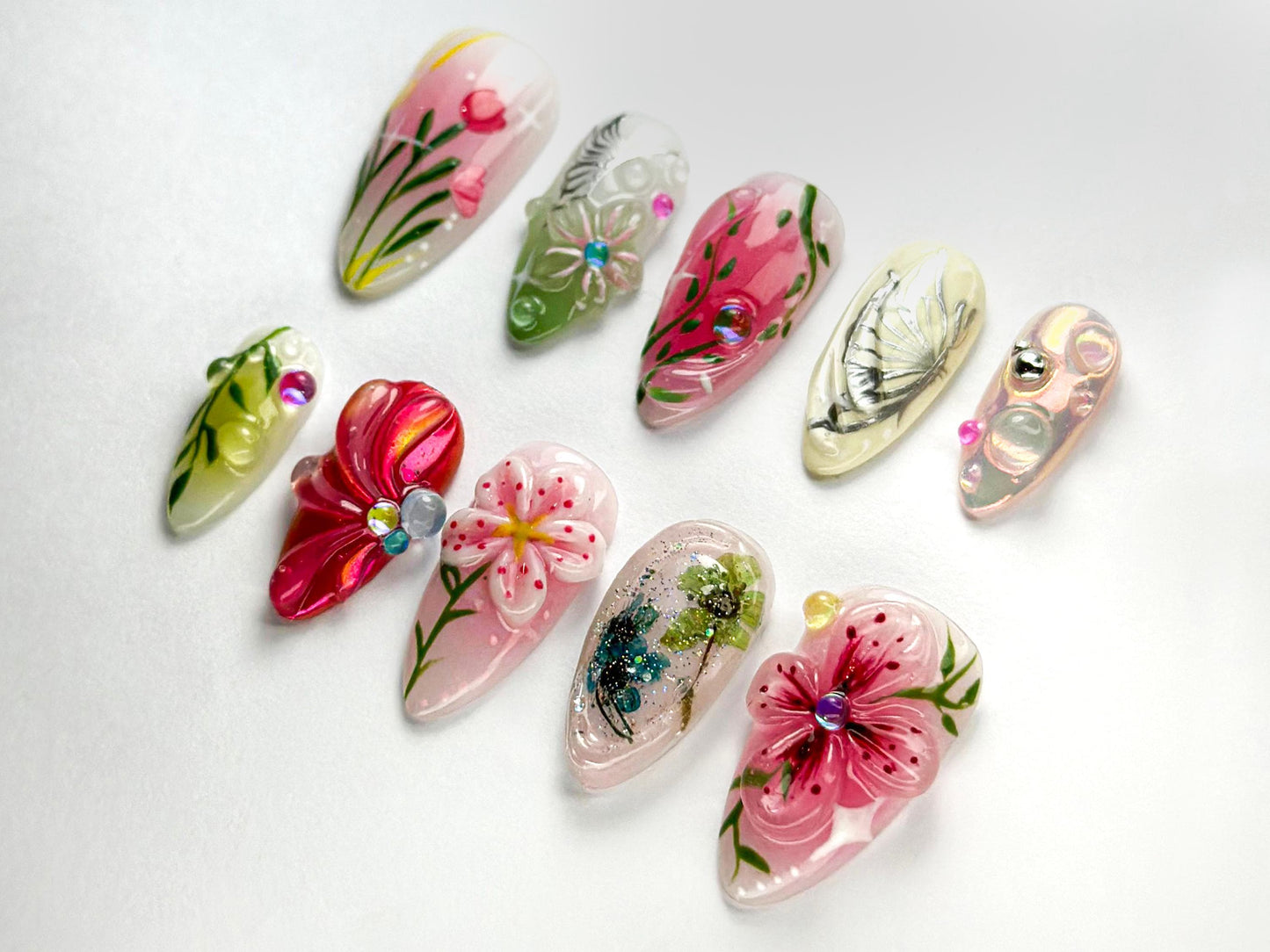 Vibrant Floral 3D Nail Art Set - Stunning Design