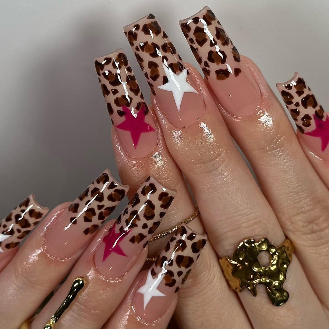 Wild Leopard Press-On Nails, Star Accent Set