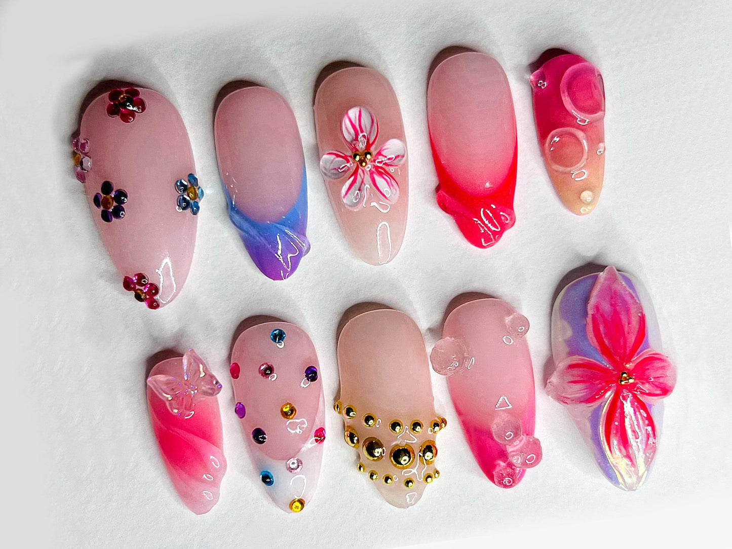 Floral Ombre 3D Press On Nails