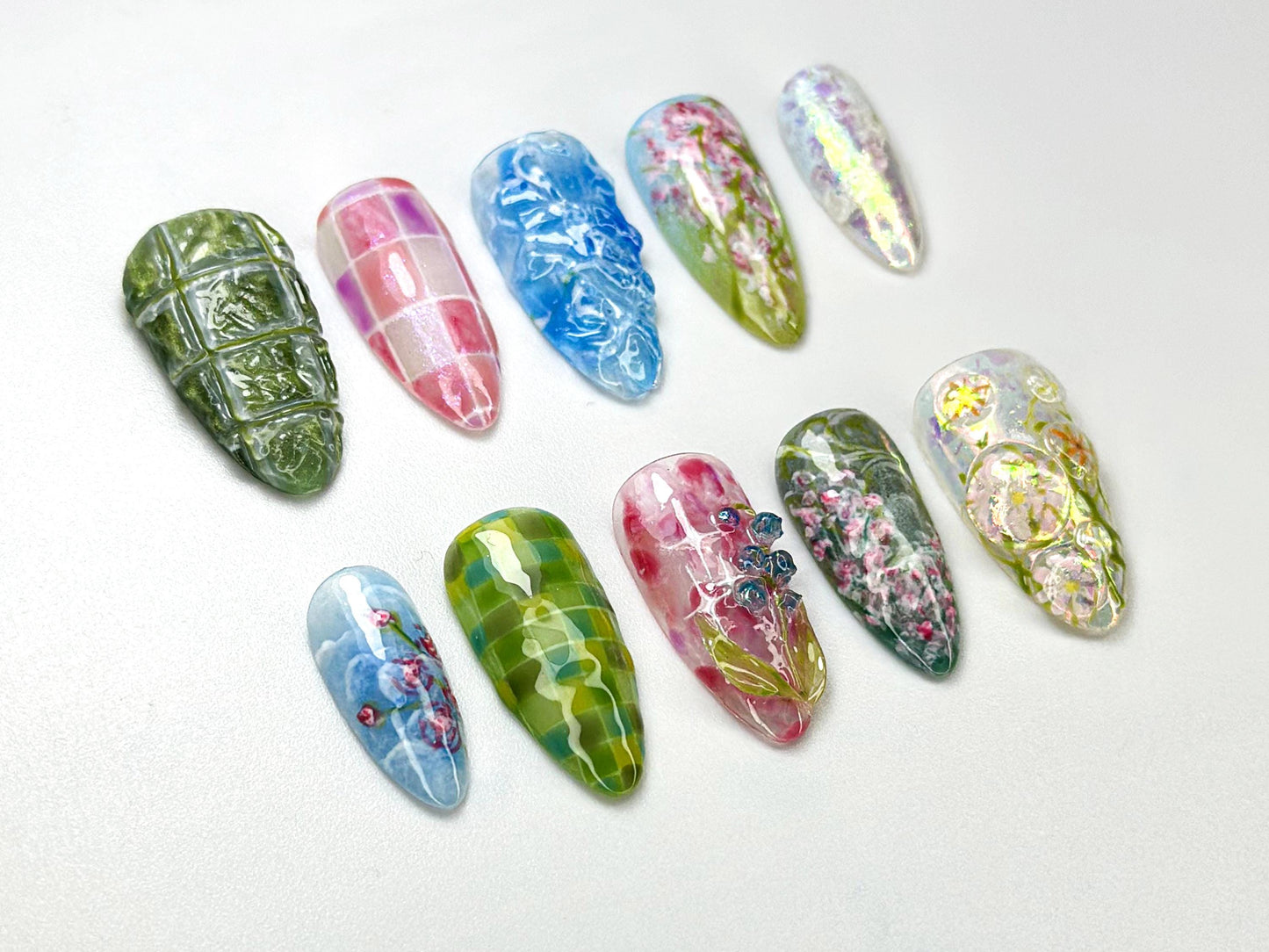 Floral Garden Plaid Art Press On Nails