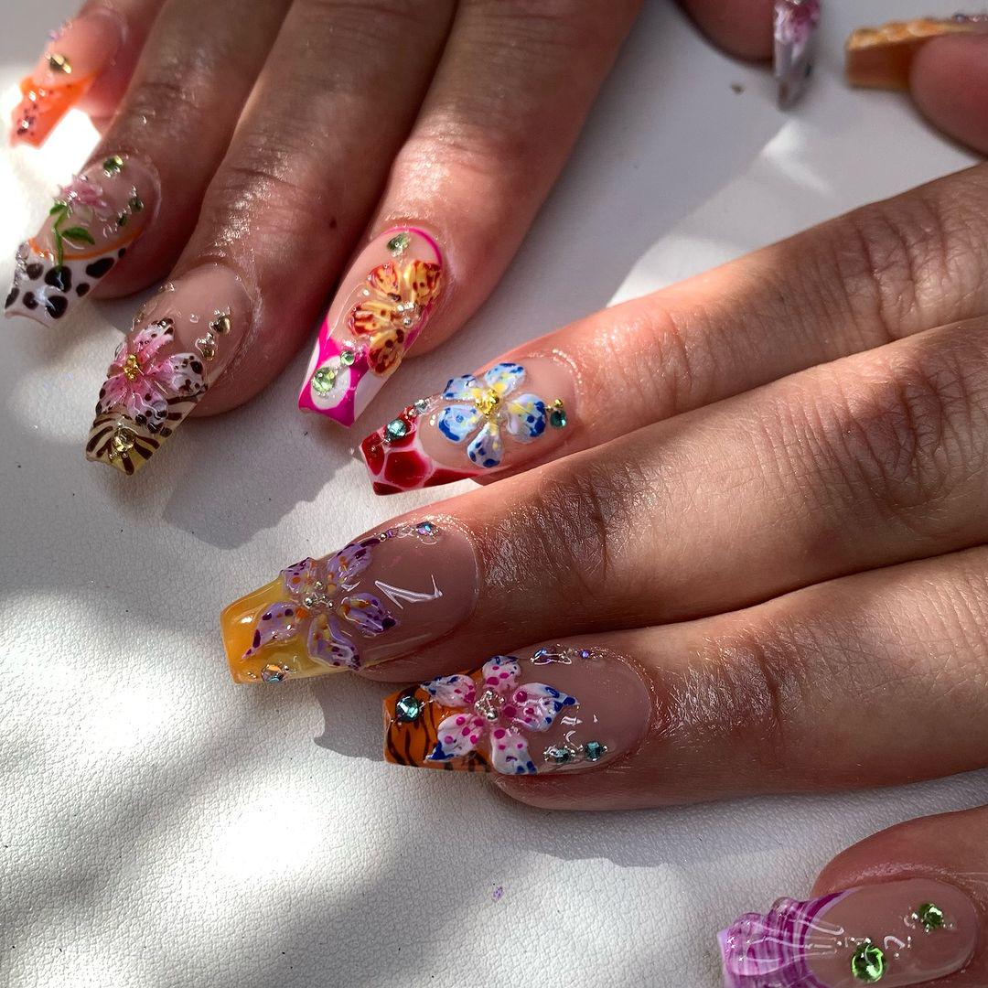Tropical Bloom Press On Nails Vibrant Jungle Orchid Set