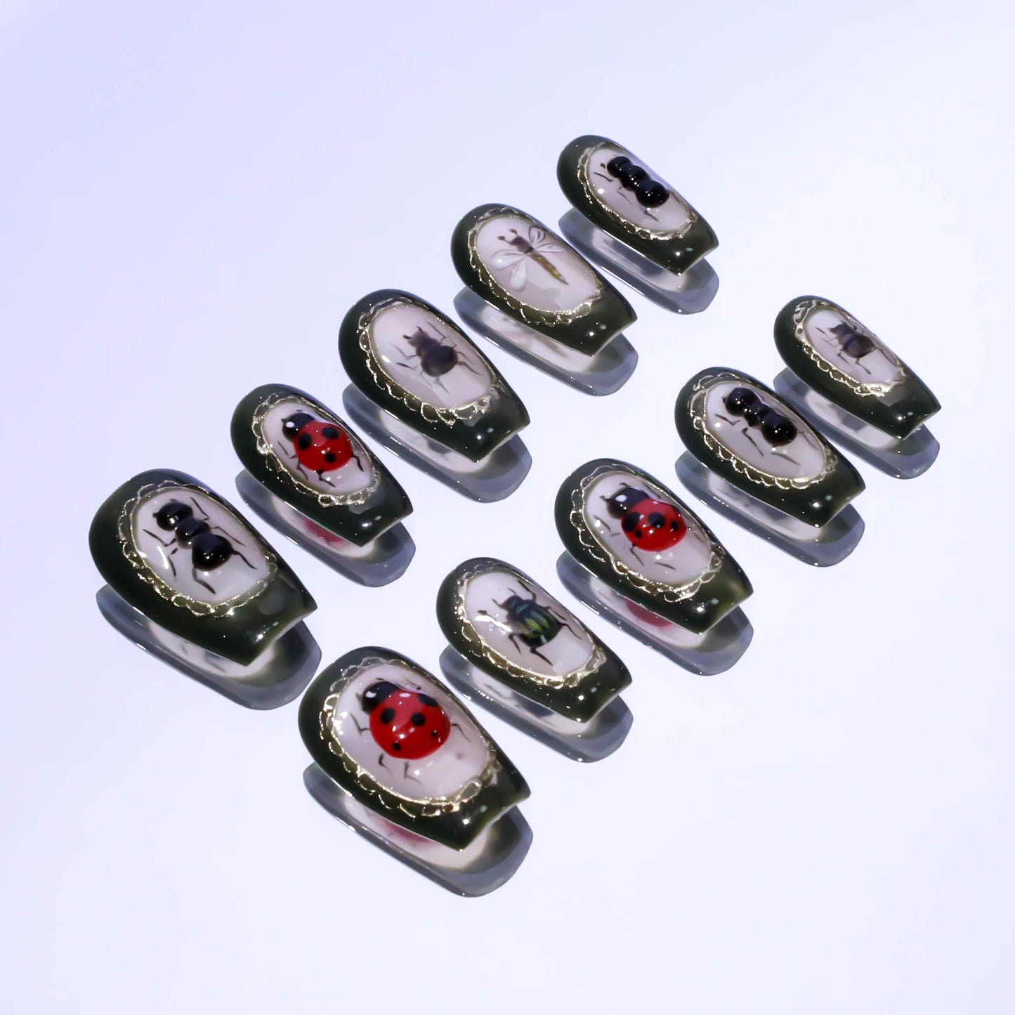 Hand-Painted Nails Forest Insect Garden Art Set