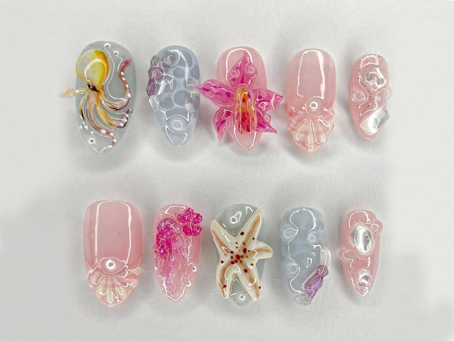Ocean Shell 3D Press On Nail Set
