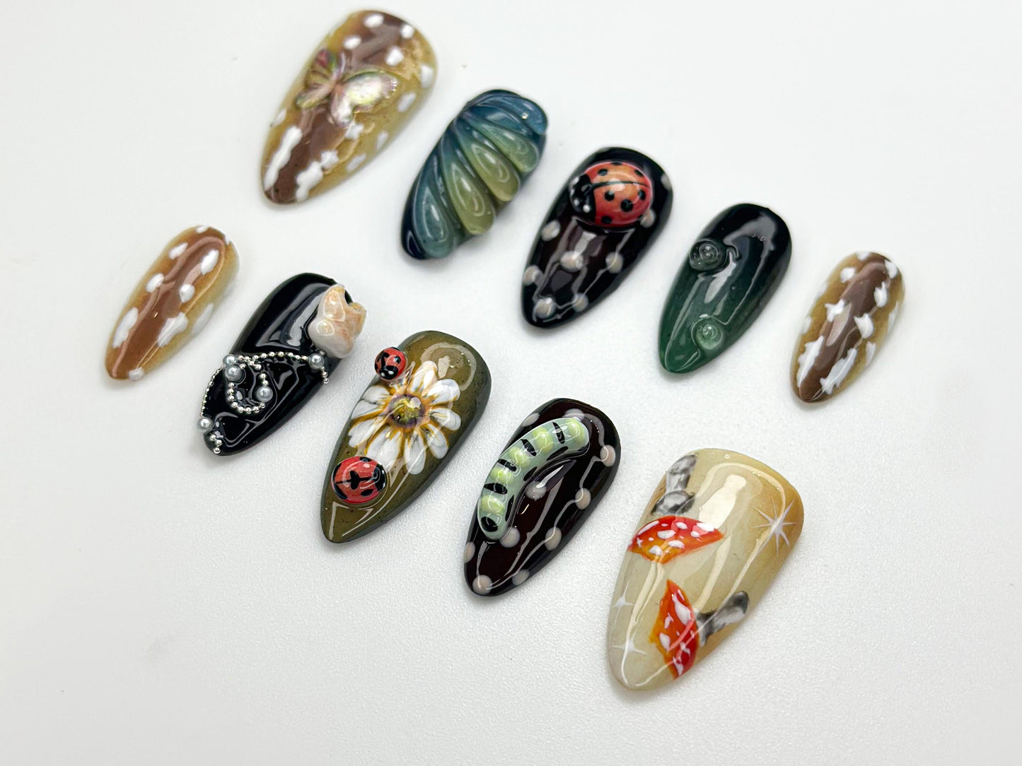 Whimsical Garden Press On Nails with Nature Art