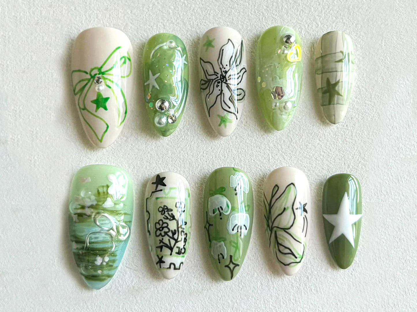 Spring Garden Long Almond Press On Nails