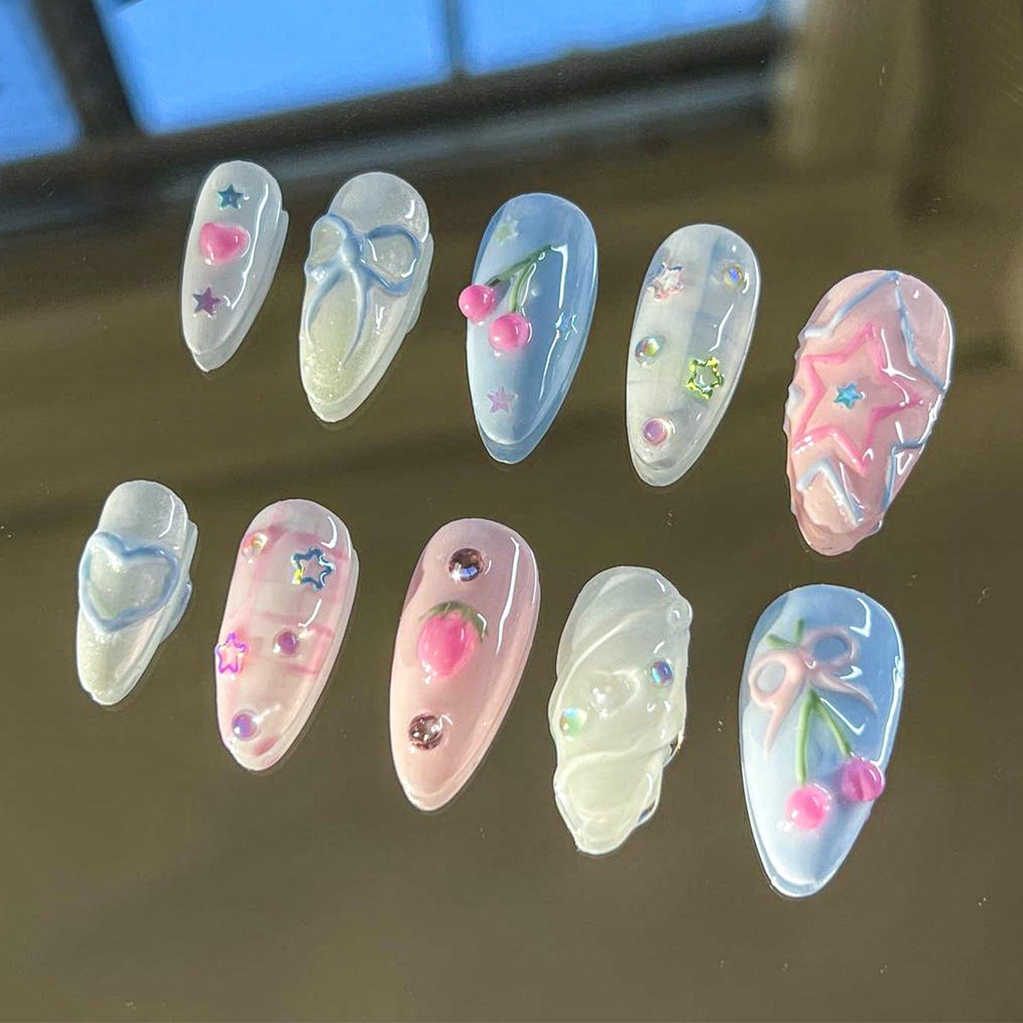 Pastel Jelly 3D Fruit Bow Press On Nails